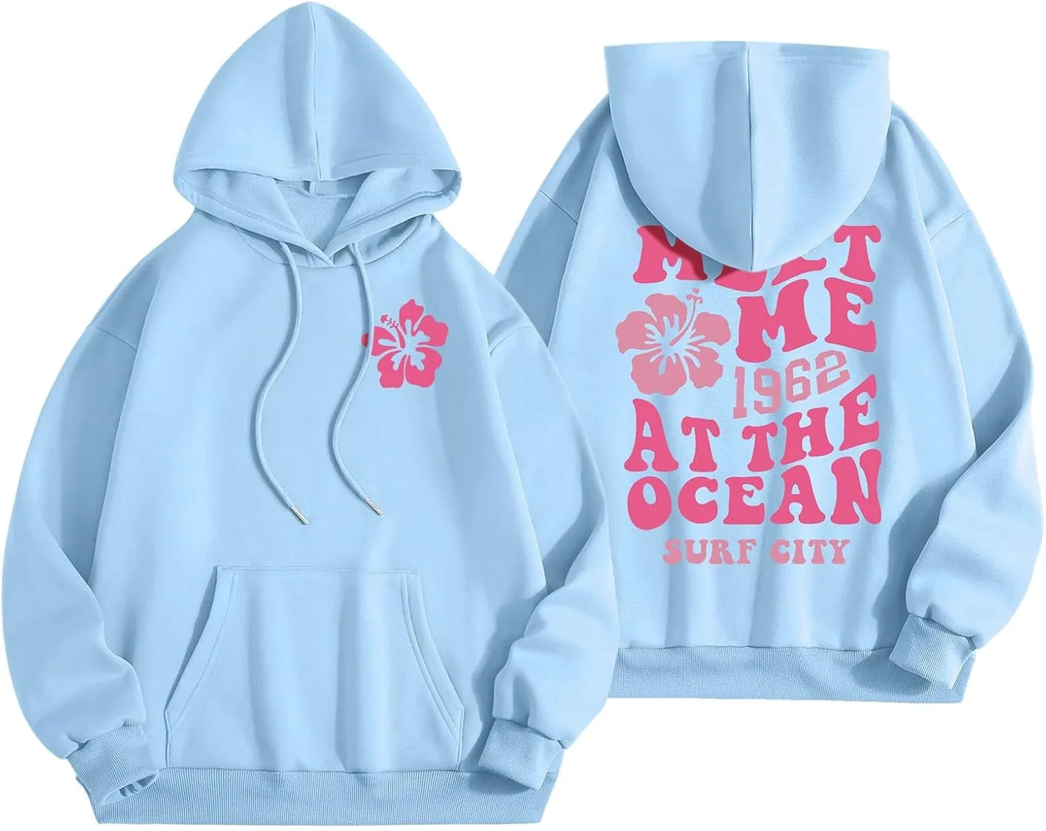 Meet Me At The Ocean Hoodies For Women Long Sleeve Hooded Sweatshirts With Pocket Drawstring Pullover Top Fall, Large