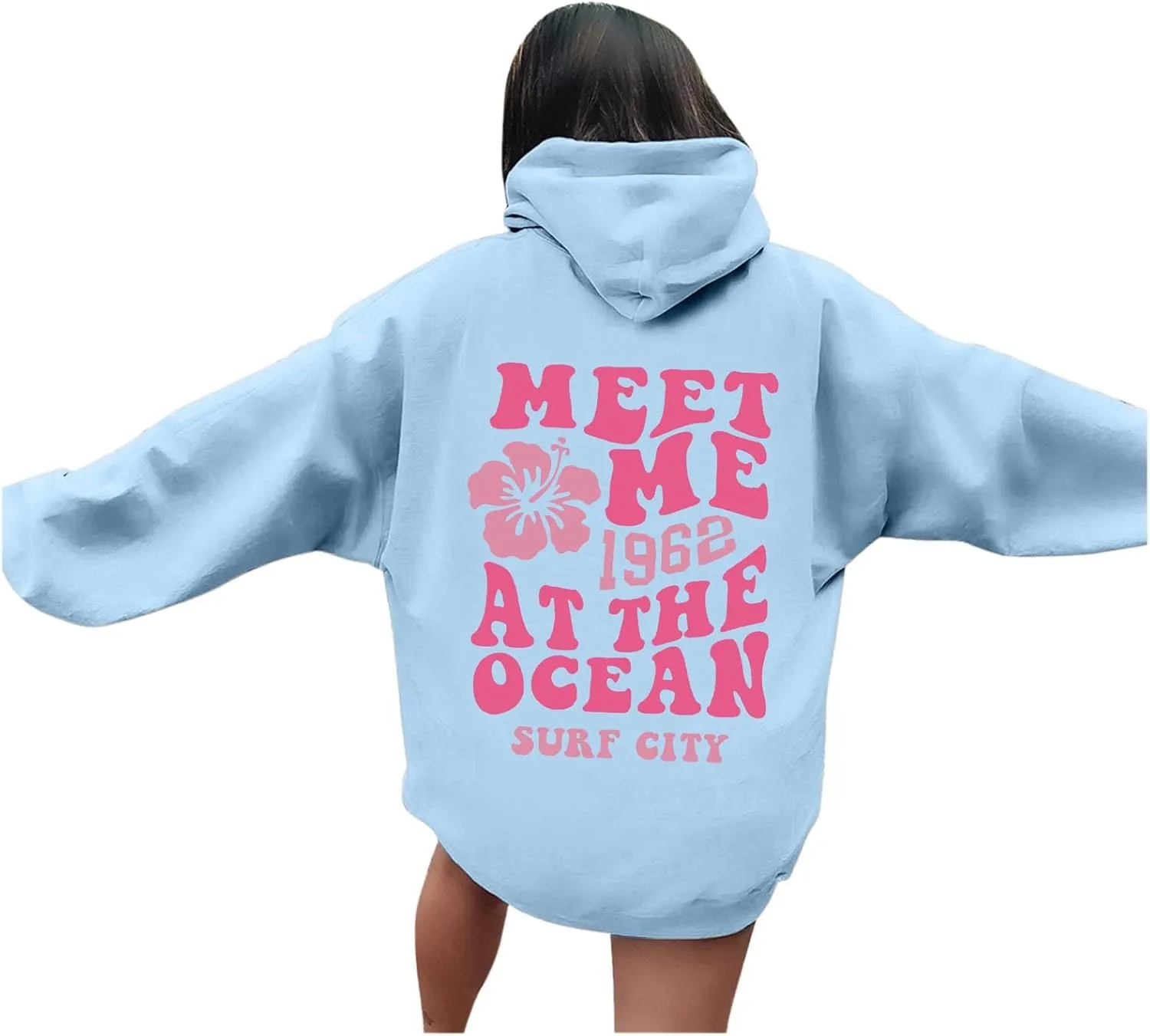 Meet Me At The Ocean Hoodies For Women Long Sleeve Hooded Sweatshirts With Pocket Drawstring Pullover Top Fall, Large