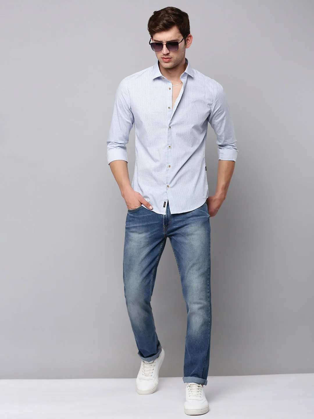 Men Blue Striped Casual Shirt