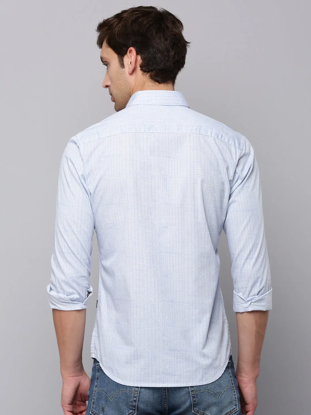 Men Blue Striped Casual Shirt