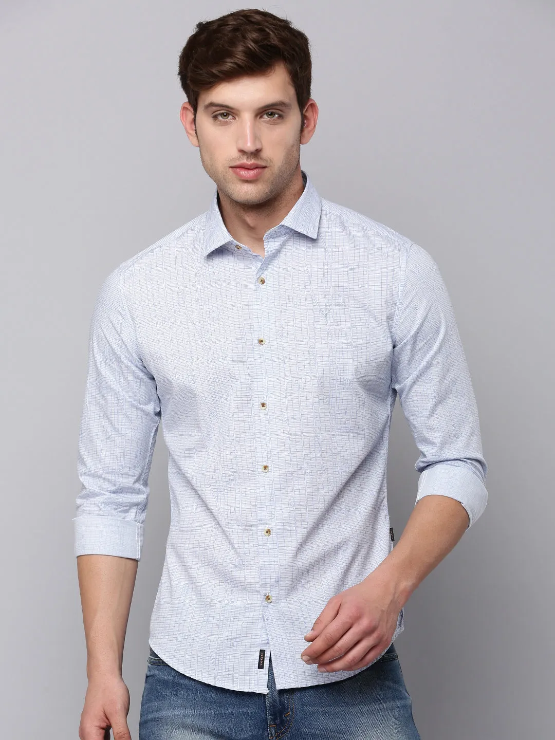 Men Blue Striped Casual Shirt