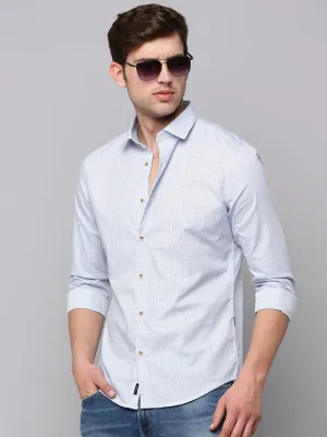 Men Blue Striped Casual Shirt