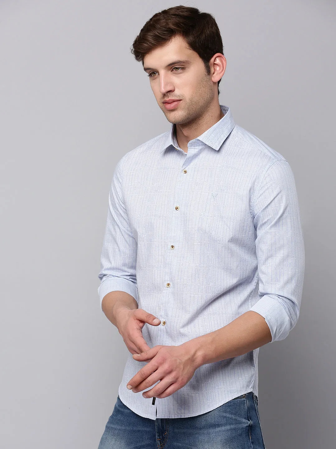 Men Blue Striped Casual Shirt