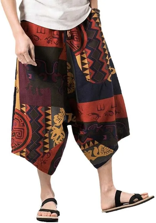 Men Harajuku Harem Pants Mens Summer Cotton Joggers Pants Male Vintage Chinese Style Calf-Length Sweatpants
