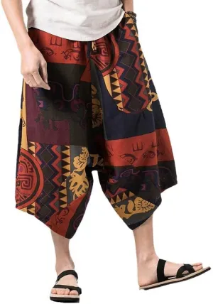 Men Harajuku Harem Pants Mens Summer Cotton Joggers Pants Male Vintage Chinese Style Calf-Length Sweatpants