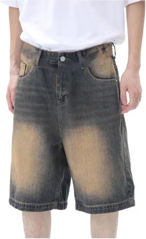 Men Loose Y2K Hip Hop Long Jean Shorts Baggy Denim Shorts with Pockets Casual Summer Streetwear