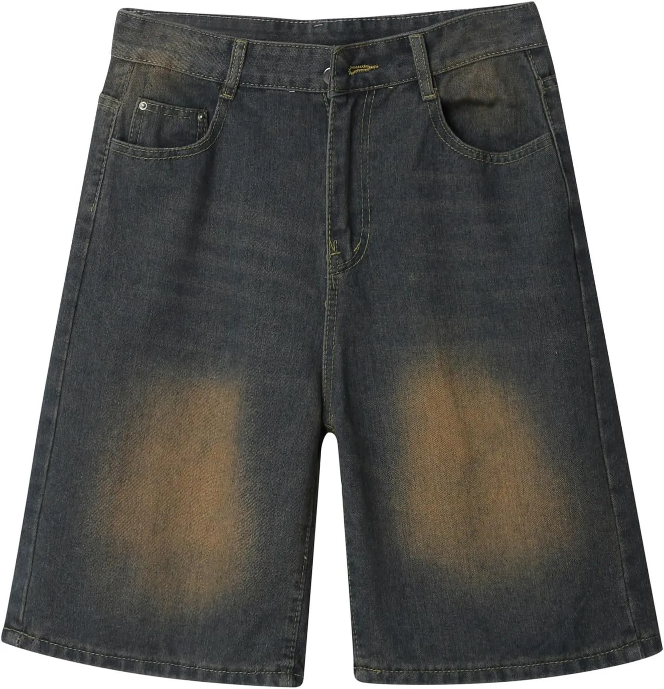 Men Loose Y2K Hip Hop Long Jean Shorts Baggy Denim Shorts with Pockets Casual Summer Streetwear