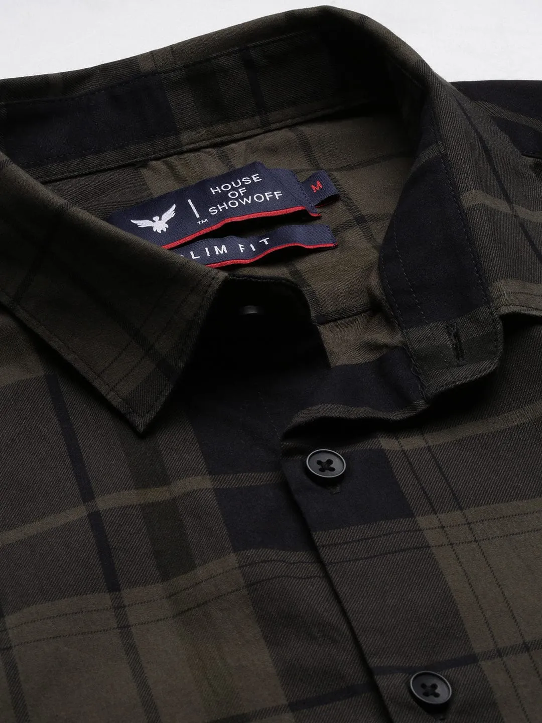Men Olive Standard Slim Fit Tartan Checks Cotton Casual Shirt