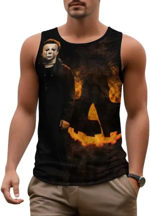 Mens Beach Tank Tops Halloween Michael Myers Sleeveless Lightweight Shirts Summer Running Athletic Swim Shirts