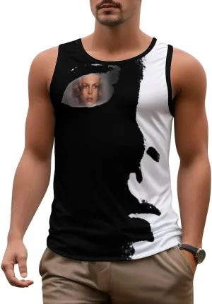 Mens Beach Tank Tops Halloween Michael Myers Sleeveless Lightweight Shirts Summer Running Athletic Swim Shirts