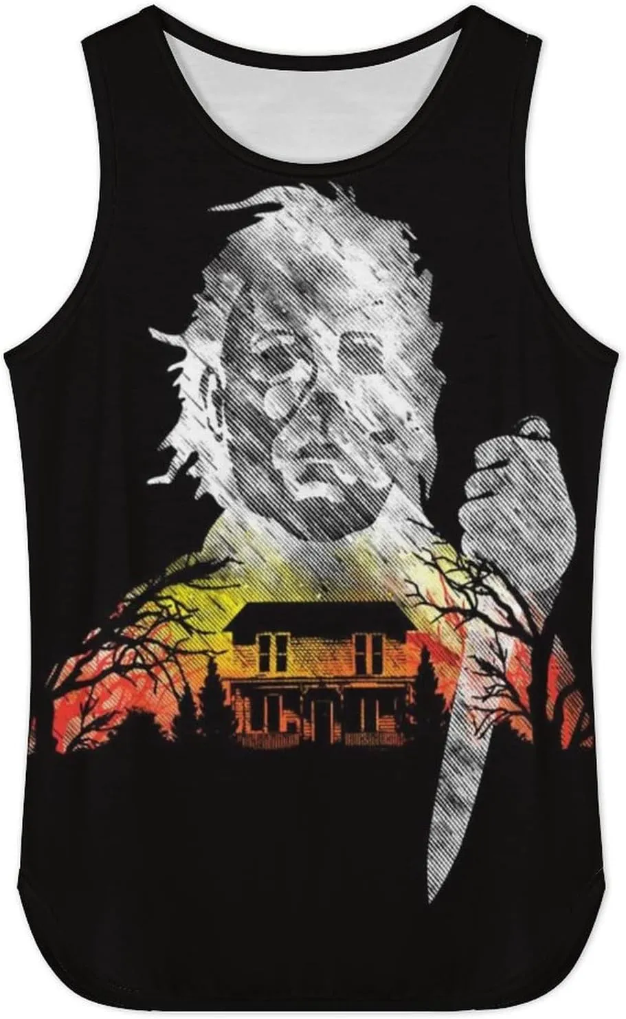 Mens Beach Tank Tops Halloween Michael Myers Sleeveless Lightweight Shirts Summer Running Athletic Swim Shirts