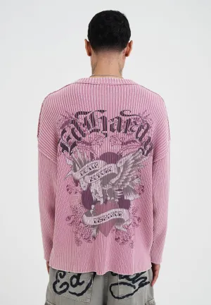 Mens Brave Heart Eagle Knitted Jumper - Dusty Pink