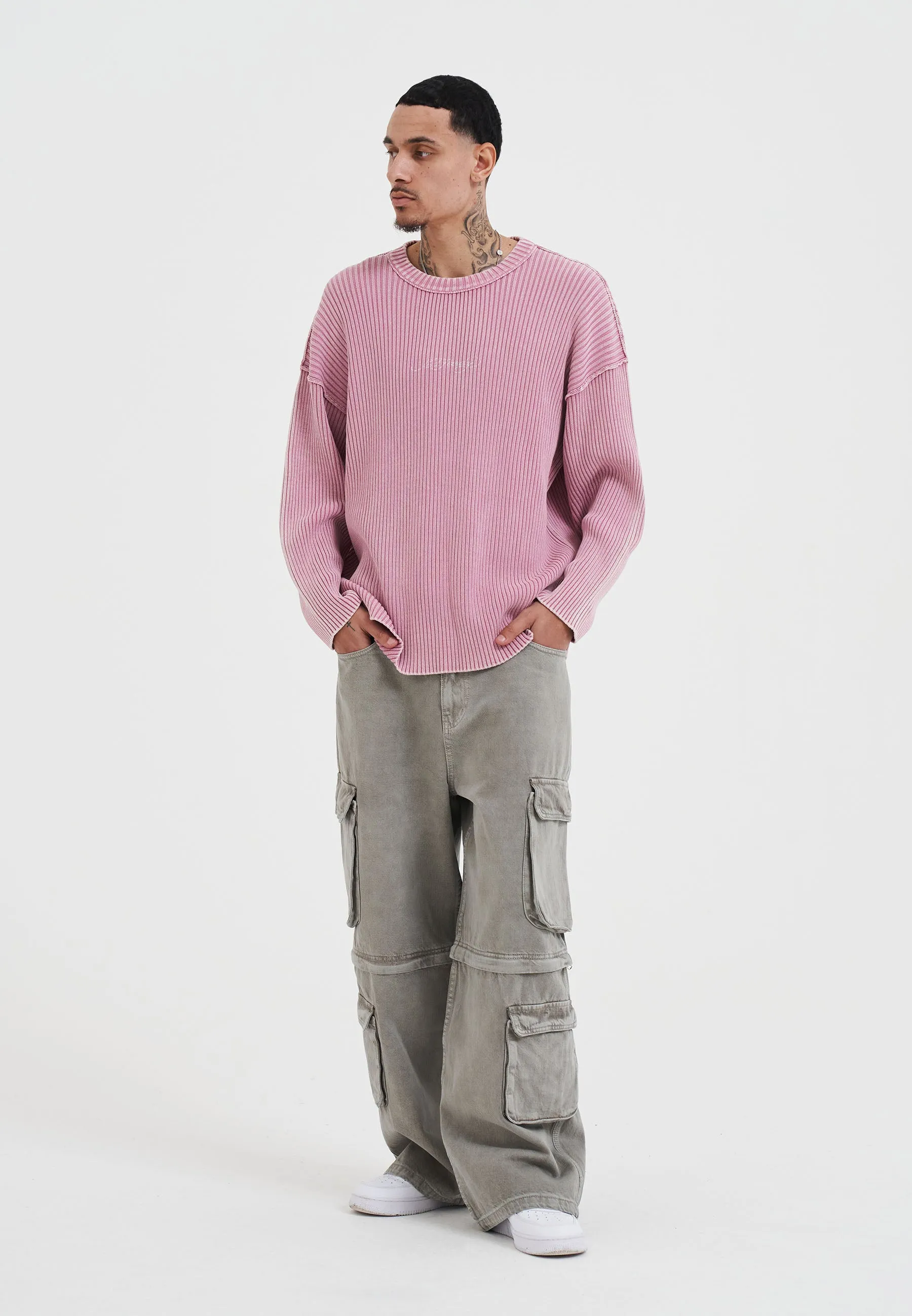 Mens Brave Heart Eagle Knitted Jumper - Dusty Pink