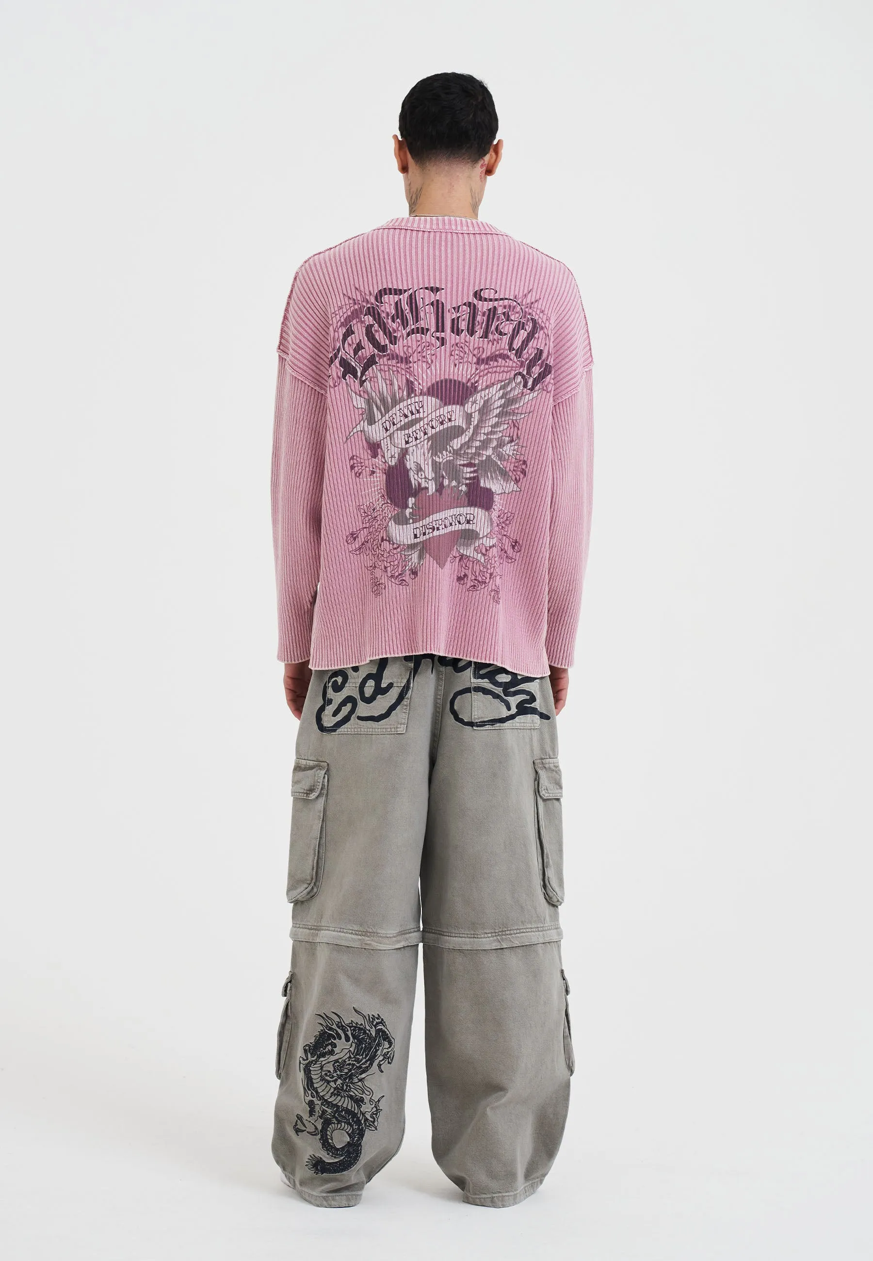 Mens Brave Heart Eagle Knitted Jumper - Dusty Pink