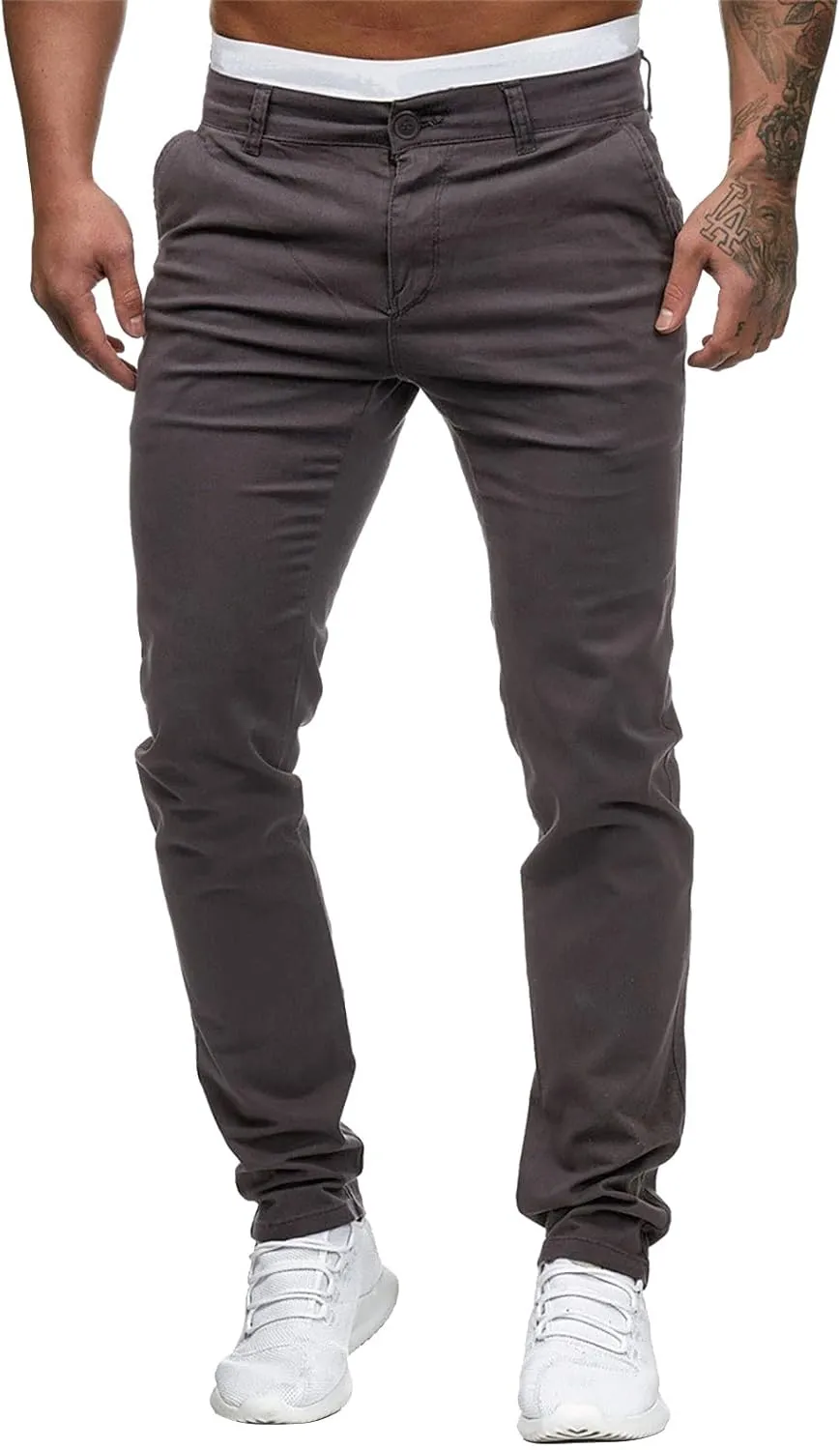 Mens Chinos Slim Fit Pants Flat Front Skinny Straight Leg Dress Pants Stretch Lightweight Comfy Casual Trousers with Pockets