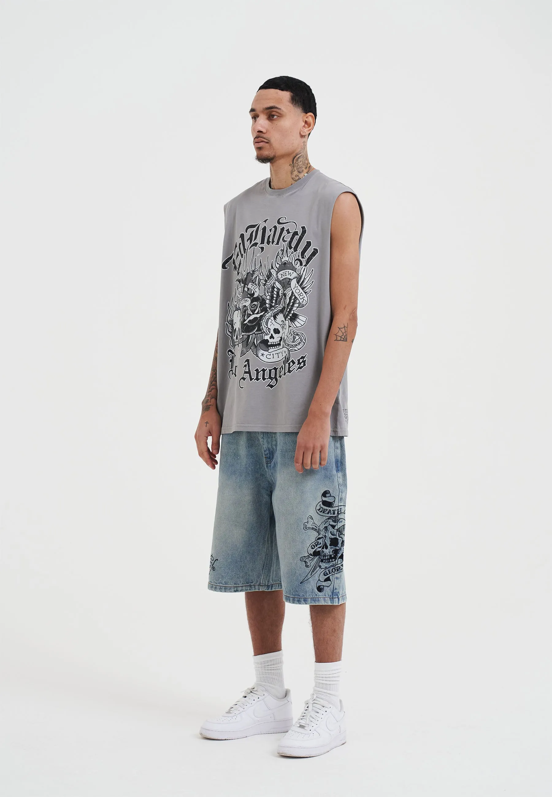 Mens Don Ed Montage Sleeveless T-Shirt - Grey