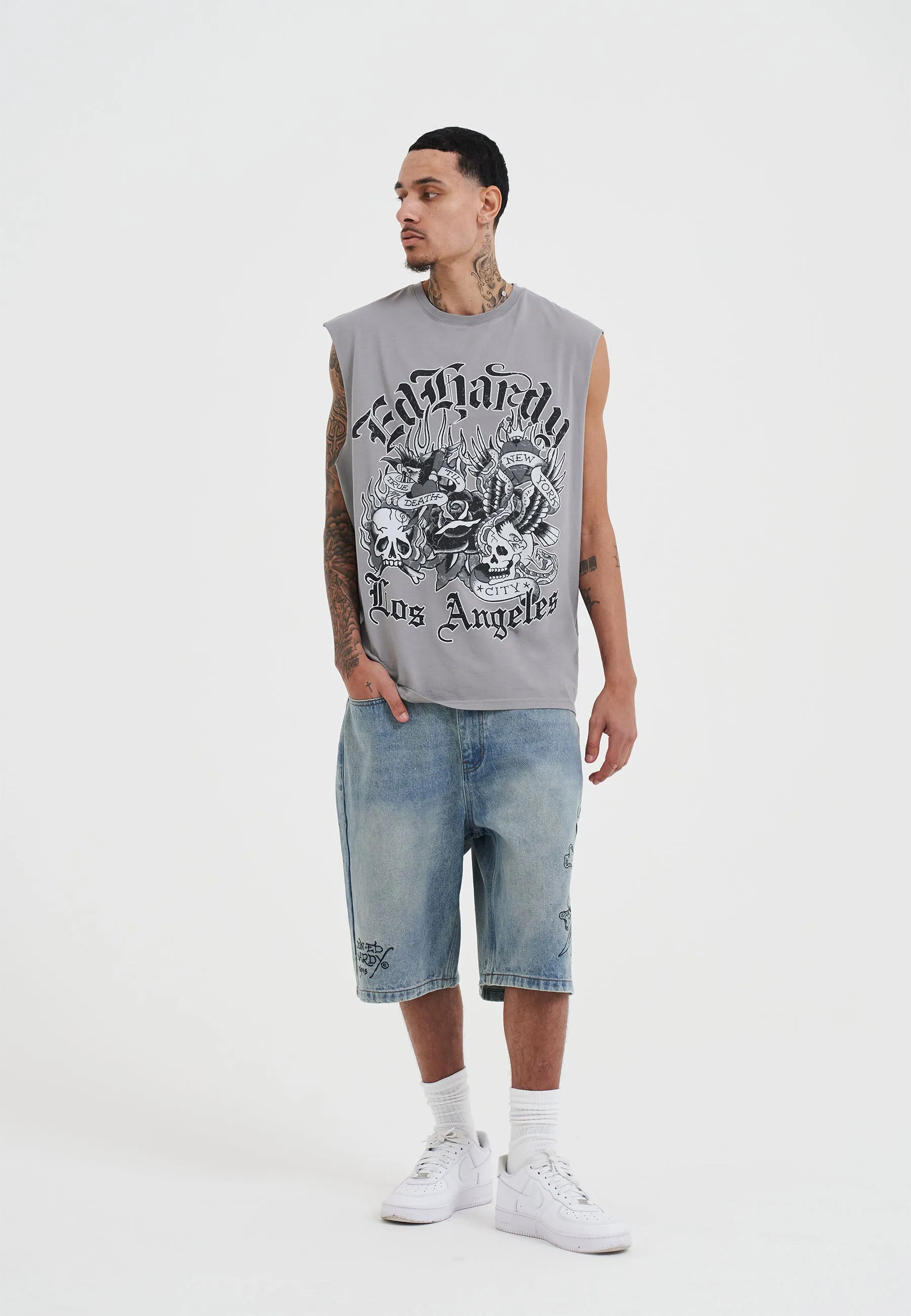 Mens Don Ed Montage Sleeveless T-Shirt - Grey