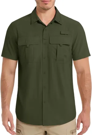 Men's Fishing Shirts Short Sleeve Button Down Shirts Sun Protection Quick Dry Breathable Tops