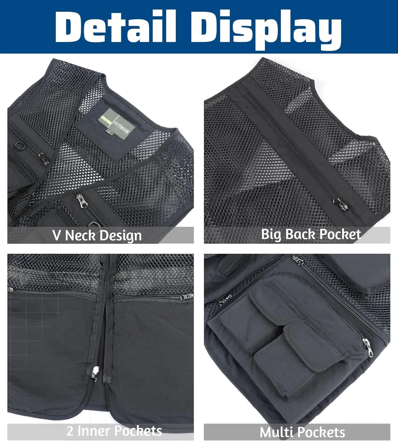 Men's Fishing Vest with Multi Pockets Summer Outdoor Mesh Vest Photography Travel Hiking Waistcoat Jacket