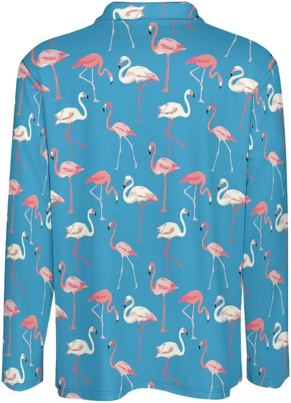 Mens Flamingos Polo Shirts Quick-Dry Moisture Wicking 3D Print Long Sleeve Golf Shirts