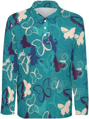 Mens Flamingos Polo Shirts Quick-Dry Moisture Wicking 3D Print Long Sleeve Golf Shirts