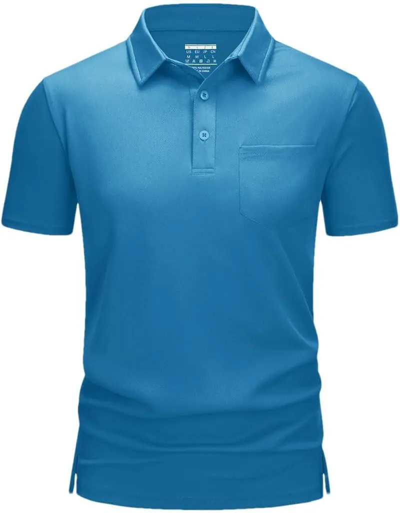 Men's Golf Polo Shirts Short Sleeve Quick Dry Lightweight T-Shirts Chest Pocket Breathable Tops