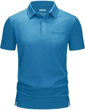 Men's Golf Polo Shirts Short Sleeve Quick Dry Lightweight T-Shirts Chest Pocket Breathable Tops