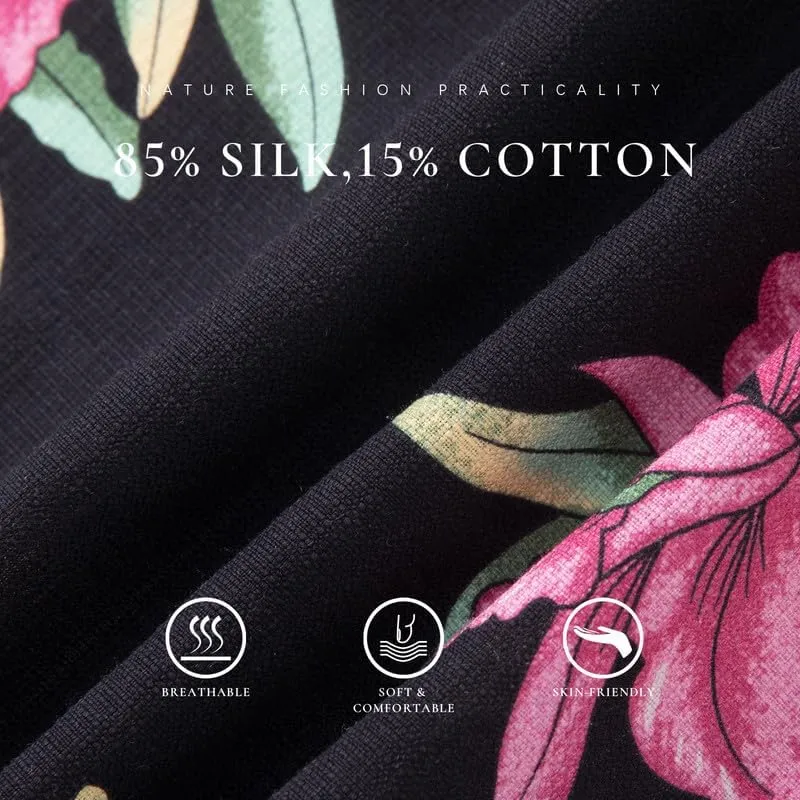 Men's Hawaiian Shirts Silk and Cotton Blend Button Down Short Sleeve Tropical Print Camp Shirts