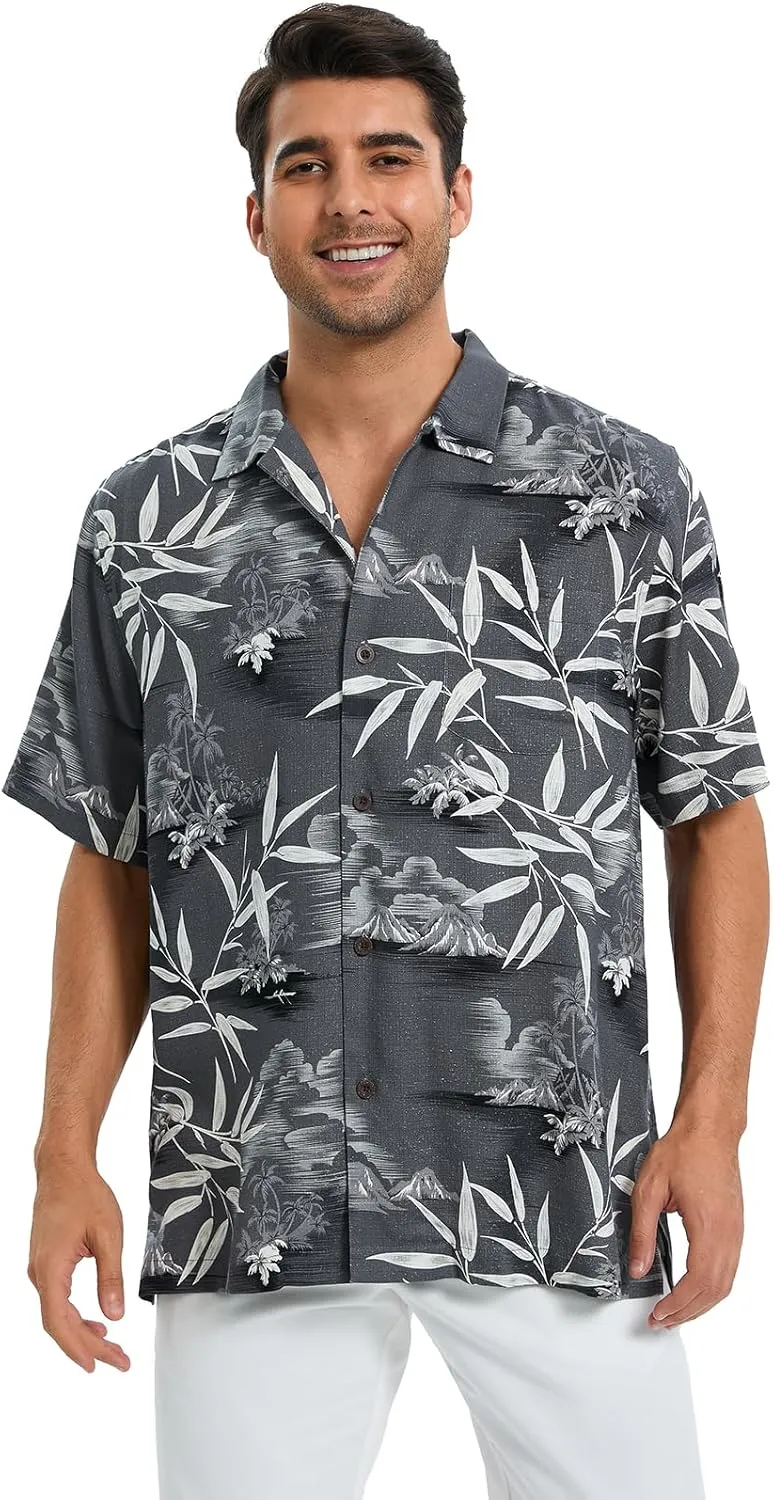 Men's Hawaiian Shirts Silk and Cotton Blend Button Down Short Sleeve Tropical Print Camp Shirts