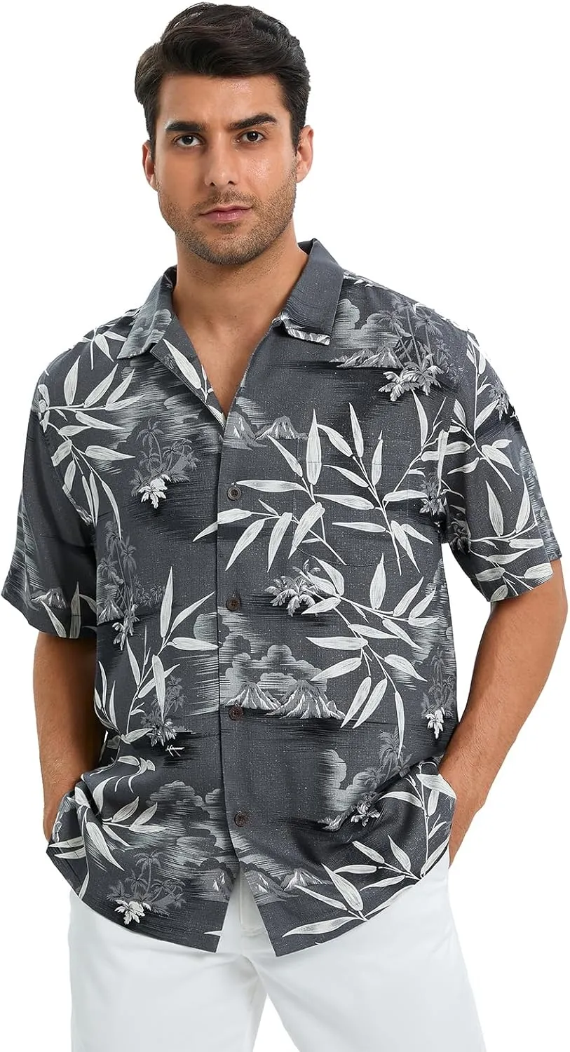 Men's Hawaiian Shirts Silk and Cotton Blend Button Down Short Sleeve Tropical Print Camp Shirts