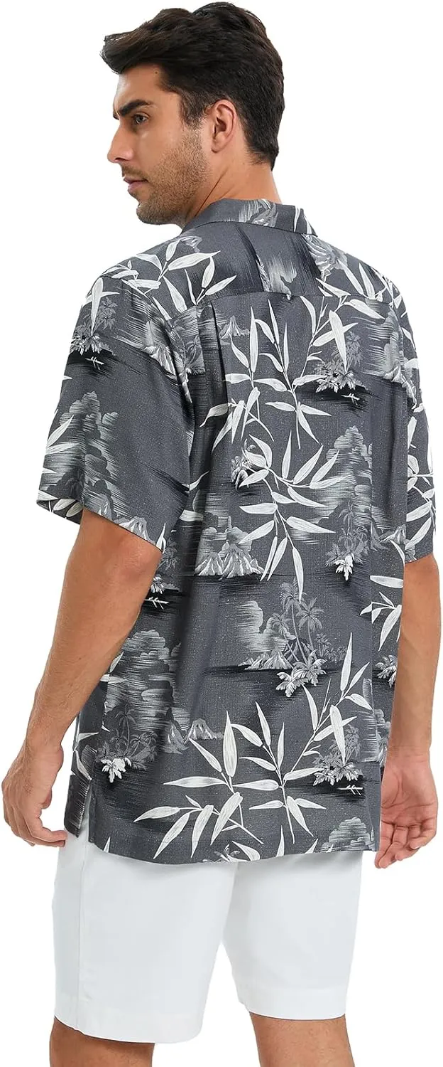 Men's Hawaiian Shirts Silk and Cotton Blend Button Down Short Sleeve Tropical Print Camp Shirts