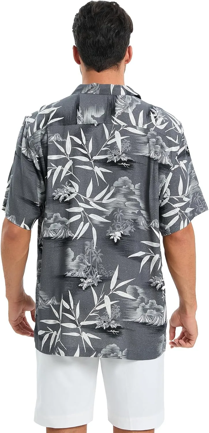 Men's Hawaiian Shirts Silk and Cotton Blend Button Down Short Sleeve Tropical Print Camp Shirts