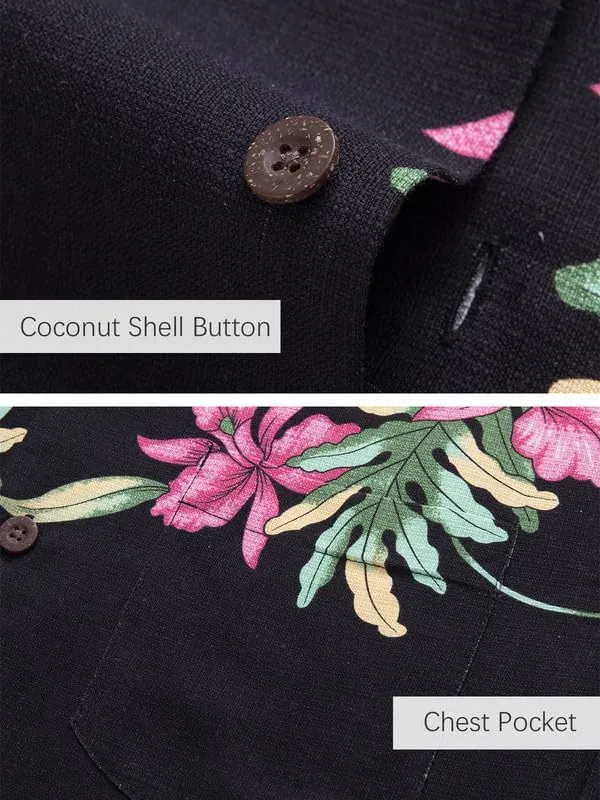 Men's Hawaiian Shirts Silk and Cotton Blend Button Down Short Sleeve Tropical Print Camp Shirts