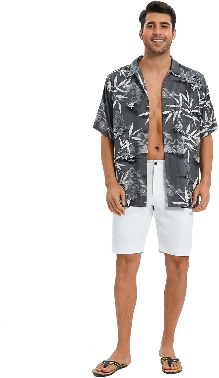 Men's Hawaiian Shirts Silk and Cotton Blend Button Down Short Sleeve Tropical Print Camp Shirts