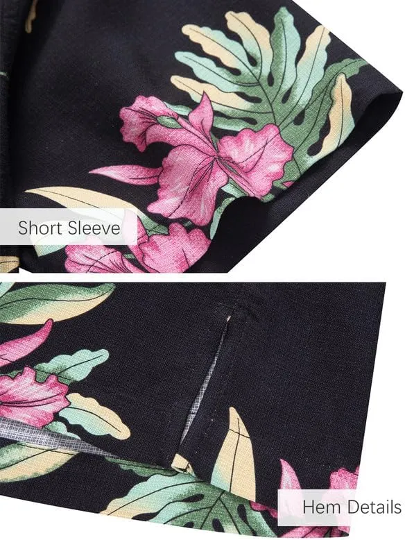 Men's Hawaiian Shirts Silk and Cotton Blend Button Down Short Sleeve Tropical Print Camp Shirts