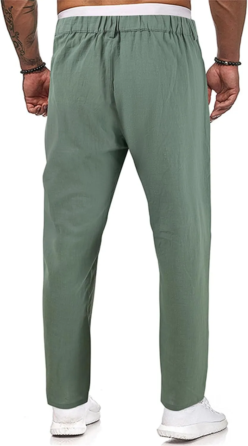 Men's Lightweight Casual Pants Button Stretch Pleated Slacks Golf Chino Pants Summer Beach Vacation Vintage Trousers