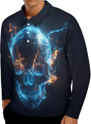 Men's Long Sleeve Polo Shirt Novelty 3D Printed Quick-Dry Golf Shirts Regular Fit Jersey Tennis Shirt