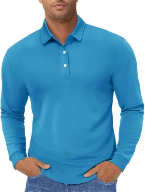 Men's Long Sleeve Polo Shirts Quick Dry Breathable Sports Casual T-Shirts Summer Work Pullover Tops