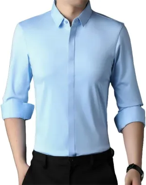 Men's Middle-Aged Long Sleeve Lapel Shirt Casual Solid Color Undershirt Blouse