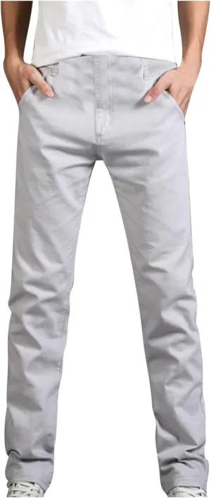 Mens Slim Fit Chino Pants, Casual Work Dress Pants, Basic Stretch Slacks Straight Fit Elastic Jeans Lounge Trousers