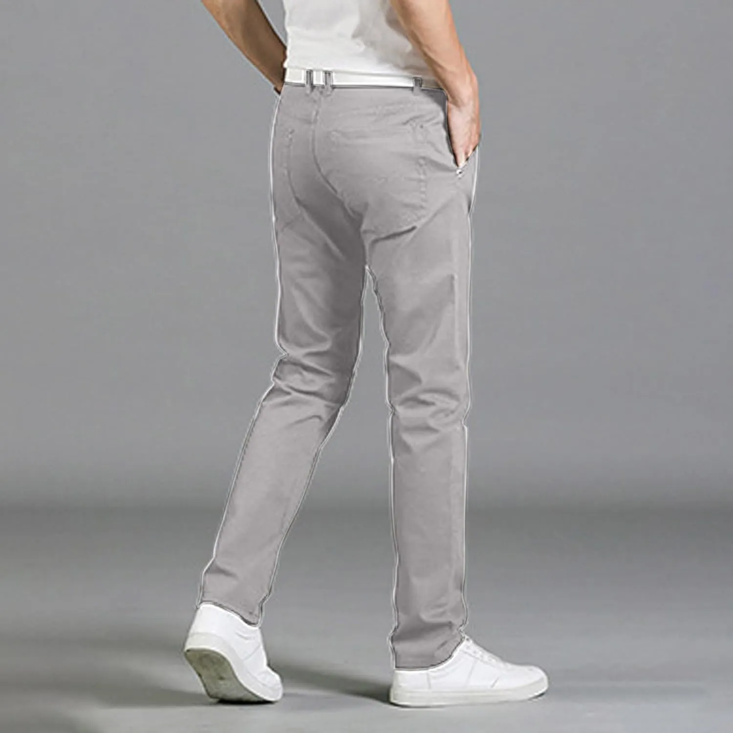 Mens Slim Fit Chino Pants, Casual Work Dress Pants, Basic Stretch Slacks Straight Fit Elastic Jeans Lounge Trousers