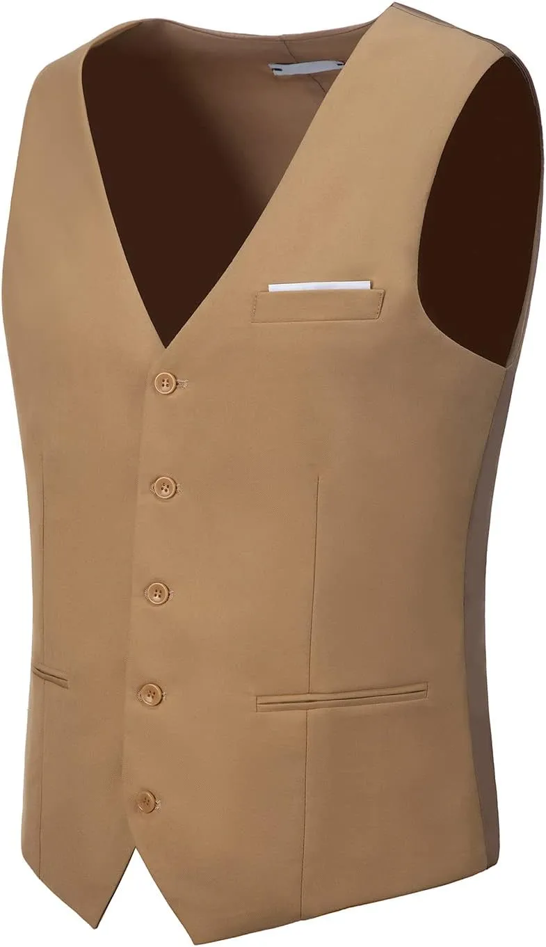 Men's Suits Vest V-Neck Sleeveless Slim Fit Jacket Groomman Casual Suit Vests for Wedding Formal Party Tuxedo for Men