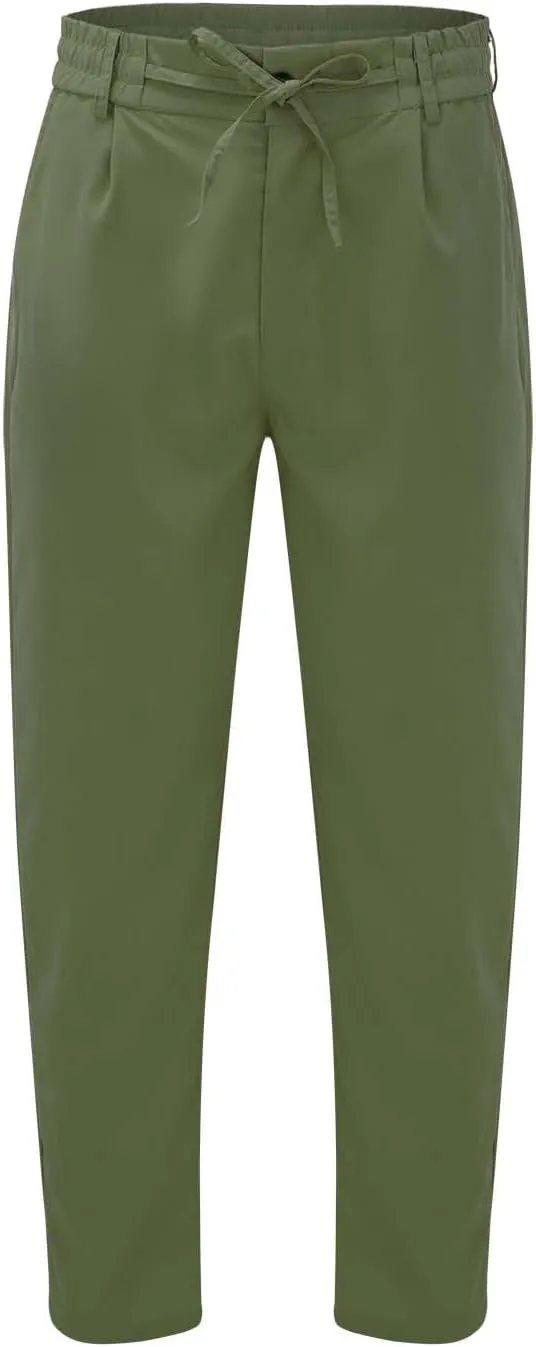 Mens Tapered Pants Casual Linen Pants Elastic Waist Slim Fit Beach Yoga Business Lightweight Cotton Trousers with Pockets