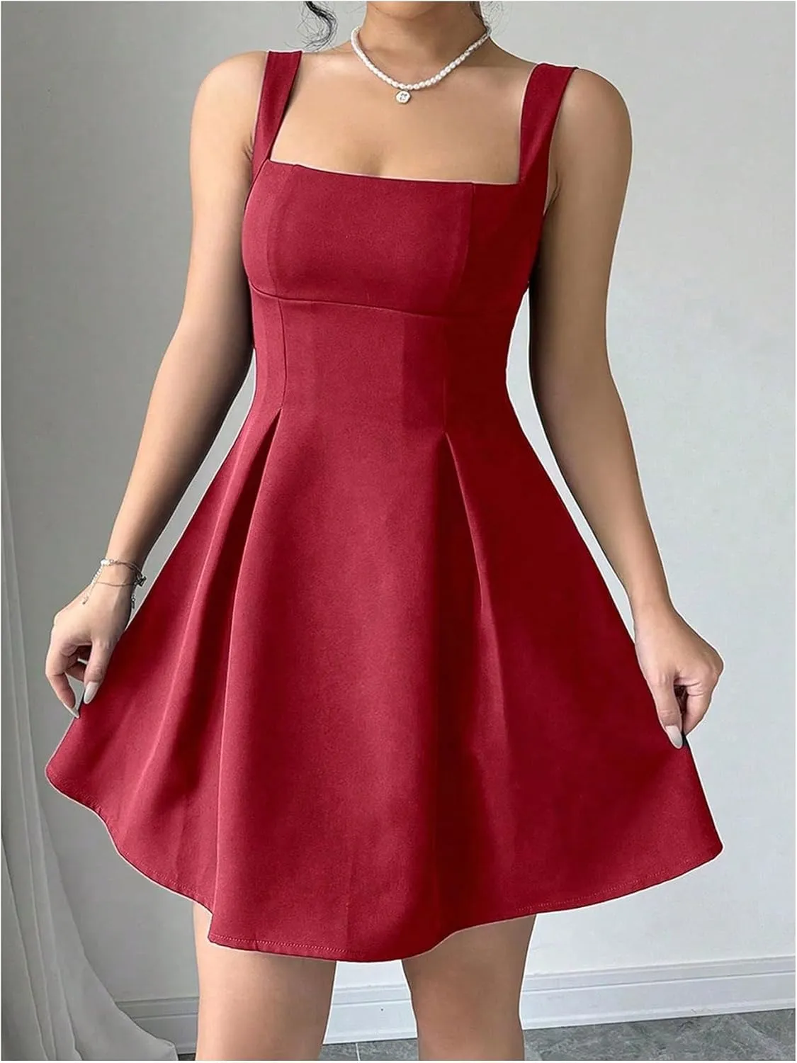 Milumia Women Square Neck Halter Dress Sleeveless Flared A Line Mini Dresses