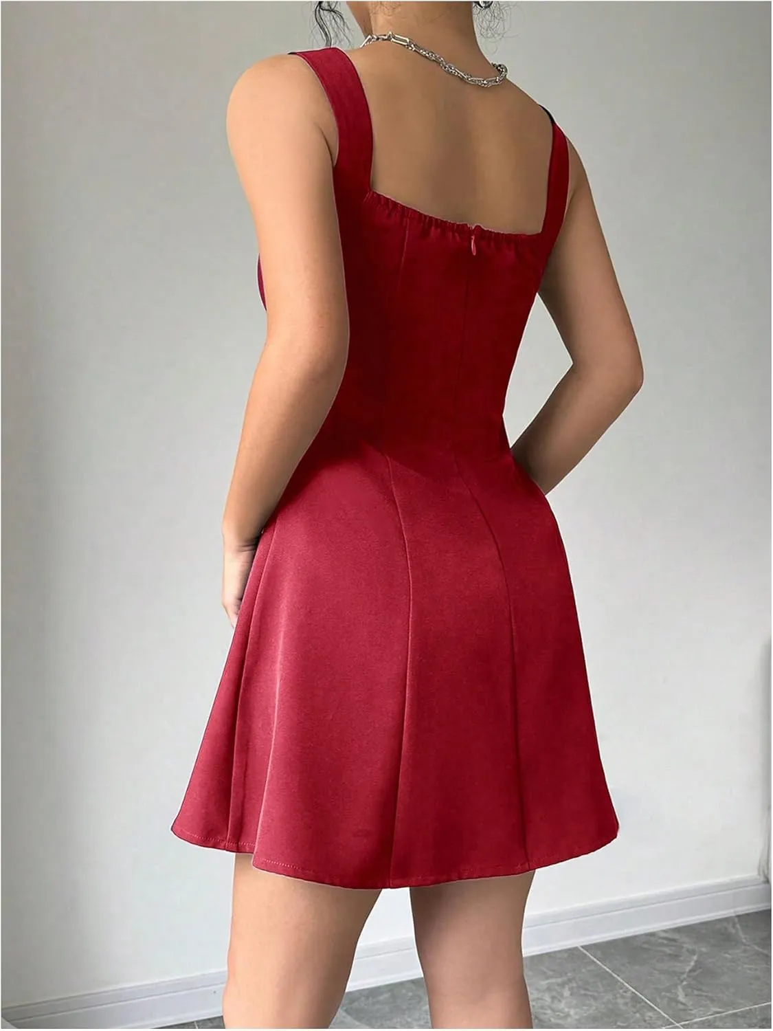 Milumia Women Square Neck Halter Dress Sleeveless Flared A Line Mini Dresses