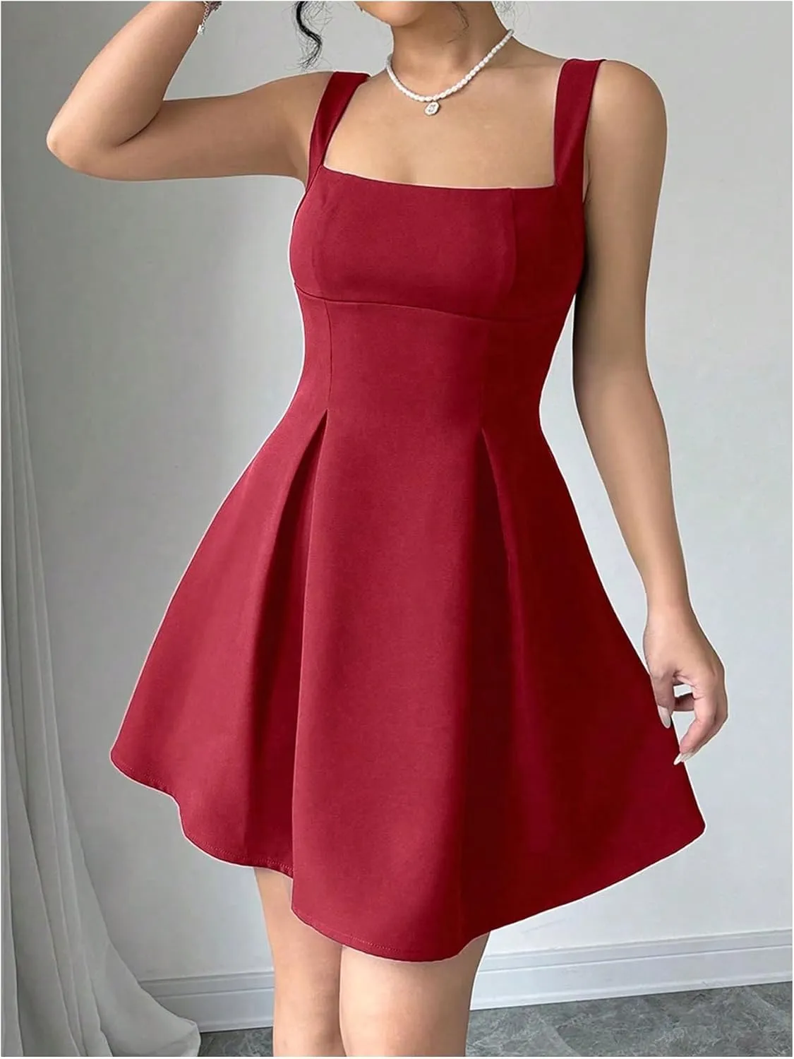 Milumia Women Square Neck Halter Dress Sleeveless Flared A Line Mini Dresses