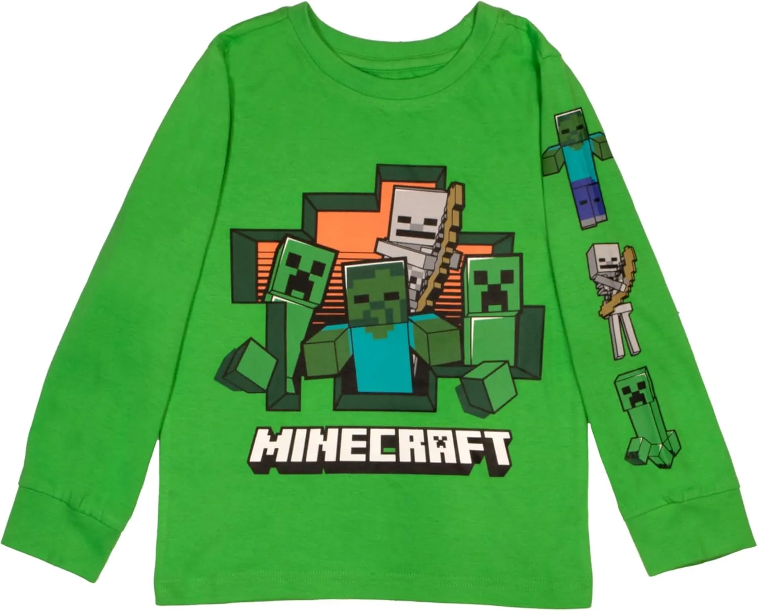 Minecraft Characters Boys Long Sleeve T-Shirt, 2-Pack Bundle Set for Kids and Toddlers