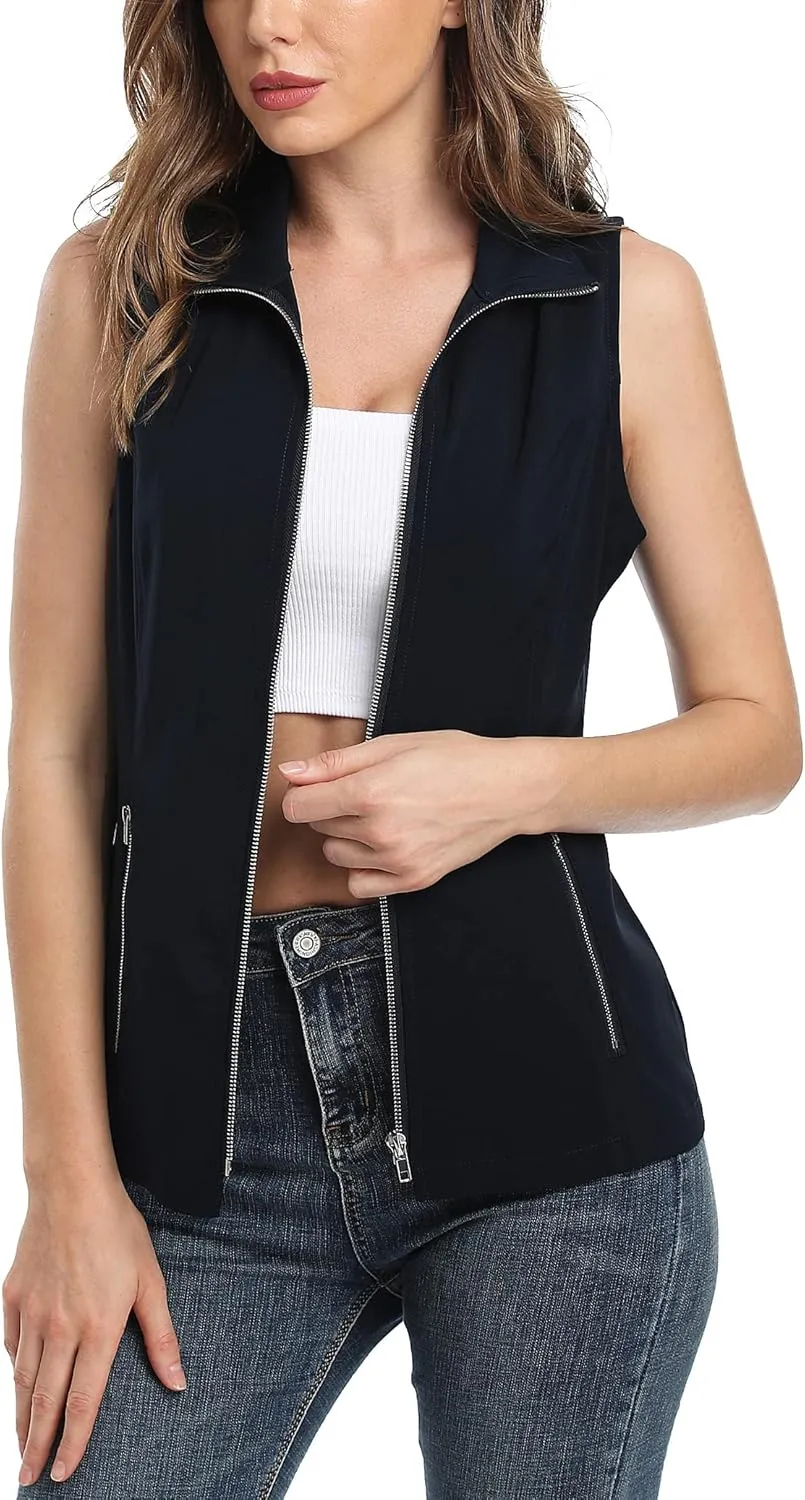 MISS MOLY Vests For Women Casual Lightweight Full-Zip Military Vest Golf Sleeveless Jacket with Pockets