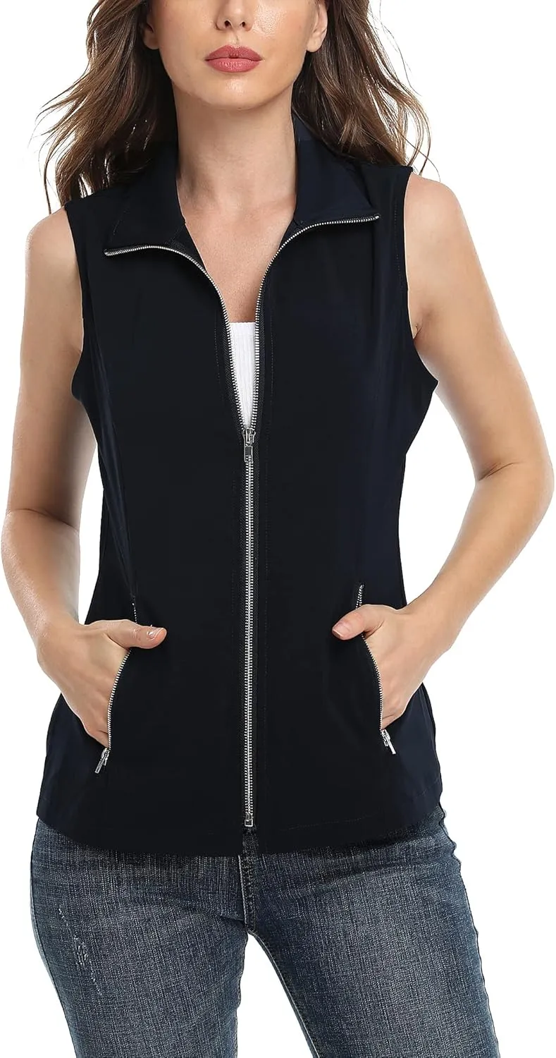 MISS MOLY Vests For Women Casual Lightweight Full-Zip Military Vest Golf Sleeveless Jacket with Pockets