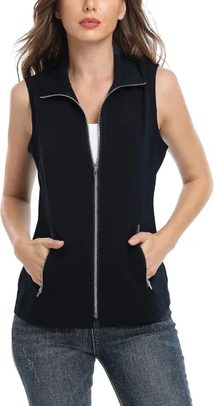 MISS MOLY Vests For Women Casual Lightweight Full-Zip Military Vest Golf Sleeveless Jacket with Pockets